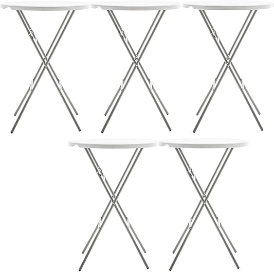 BTEXPERT Set of 5, White 2.63' Round Bar Height Folding Table 330lb Weight Capacity Commercial Indoor Outdoor Portable Banquet Patio Backyard Dining Wedding Party Events Home Thick Top Metal Frame