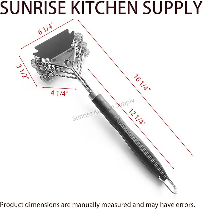 SUNRISE High Grade Stainless Steel BBQ Grill Brush with Scraper, Bristle Free, Extra Strong 3 Rows Brush Head, Bristle Free Design