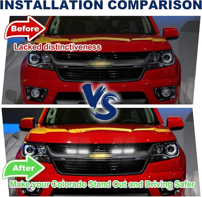 LED Front Grill Lights for 2015-2020 Chevrolet Chevy Colorado Accessories | 4Pcs Grill Light Bar Fits Colorado Z71 WT LT OEM Grille Only Waterproof Smoked Lens Colorado lights bright 5000K (White Led)