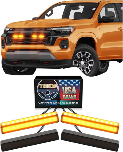 Front LED Grill Lights for Chevrolet Colorado GMC Canyon 2023-2026, Yellow | Colorado Canyon Raptor Lights, Upgrade front-end Style, Brightness amber LEDs with waterproof ABS, Easy no-drill 3M install