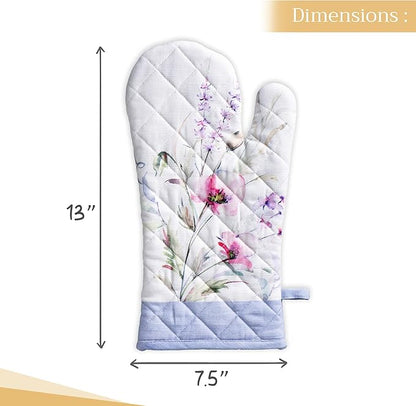 Maison d'Hermine Oven Gloves 100% Cotton Oven Mitt 7" x 13" with Loop Heat Resistant BBQ Cooking Gloves Baking Grilling Kitchen Hotel Home Farmhouse Spring Summer (Pack of 1, Summer Floral)