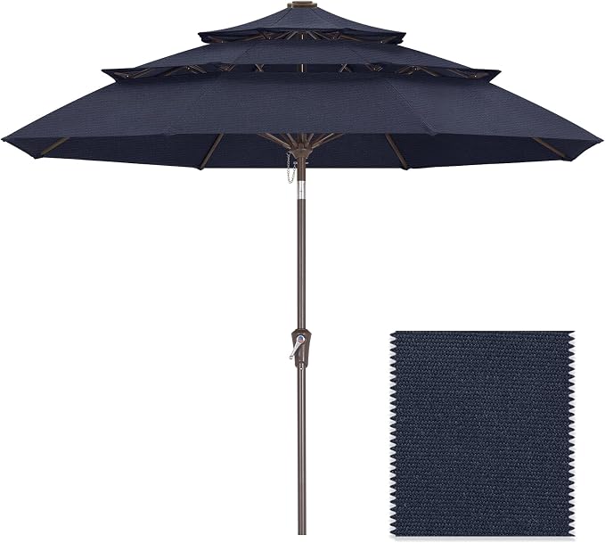 ABCCANOPY 9FT 3-Tier Acrylic Patio Umbrella, 10-Year No Fading, Navy Blue | Heavy Duty Fade-Resistance Outdoor Table Umbrella, 8 Sturdy Ribs, Tilt, Crank for Deck, Backyard, Garden, Yard, Pool