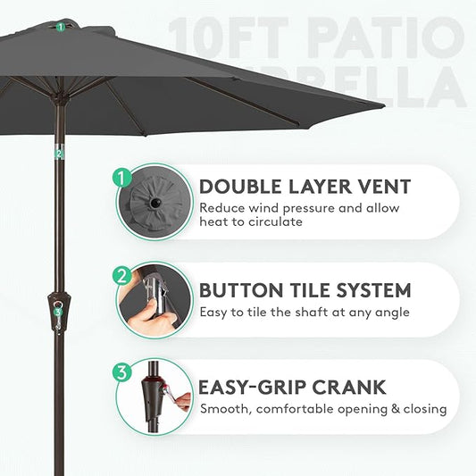 JEAREY 10FT Outdoor Patio Umbrella Outdoor Table Umbrella with Push Button Tilt and Crank, Market Umbrella 8 Sturdy Ribs UV Protection Waterproof for Pool, Garden (Gray)