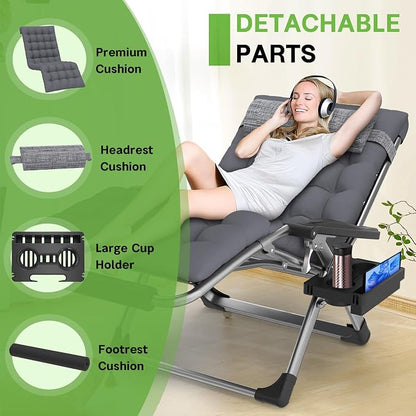 ZENPETIO Oversized Zero Gravity Chair, 33In XXL 500LBS with Cushion | Anti Gravity Recliner Lounge Chair with Aluminum Alloy Lock & Footrest, 90-170° Adjustable, for Lawn Patio Indoor Outdoor
