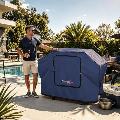 Exclusive Foldable 82 inch Grill Cover, 600D Heavy Duty XXL Outdoor BBQ Cover for 6 Burners Grill Weber Nexgrill CharBroil Monument, Blue