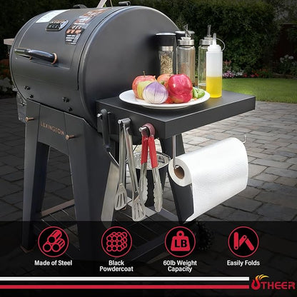 Utheer Grill Side Shelf for Pit Boss Lexington 540, Lexington 500 Onyx, PB440D2, PB440FB1 Wood Pellet Grills, Heavy Duty BBQ Prep Station with Paper Towel Holder & Tool Hooks