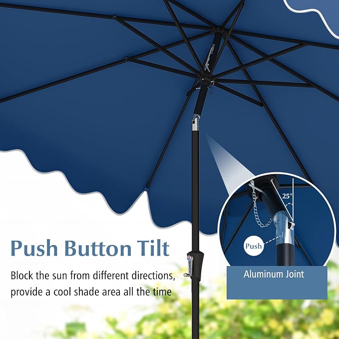Tangkula 9Ft Patio Umbrella with Crank, 2-Tier Outdoor Umbrella with Push Button Tilt, Sun-Protective Canopy, 8 Ribs, Scalloped Patio Umbrella for Outdoor Beach Deck Pool Table (Blue)