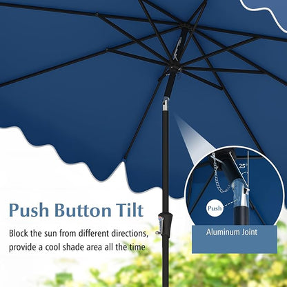 Tangkula 9Ft Patio Umbrella with Crank, 2-Tier Outdoor Umbrella with Push Button Tilt, Sun-Protective Canopy, 8 Ribs, Scalloped Patio Umbrella for Outdoor Beach Deck Pool Table (Blue)