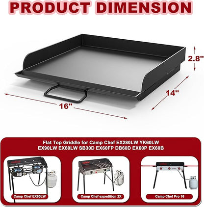 Universal Flat Top Griddle for Camp Chef, 14" x 16" Fry Griddle Pan for Camp Chef EX280LW YK60LW EX90LW EX60LW SB30D EX60FP DB60D EX60P EX60B
