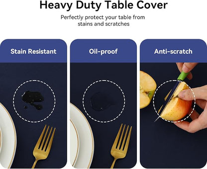 Romanstile 100% Waterproof PVC Tablecloth, Rectangle Oil Spill Proof Stain Resistant Vinyl Table Cloth, Wipe Clean Plastic Table Covers for Kitchen/Dining/Parties - 60 x 84 Inch, Navy Blue