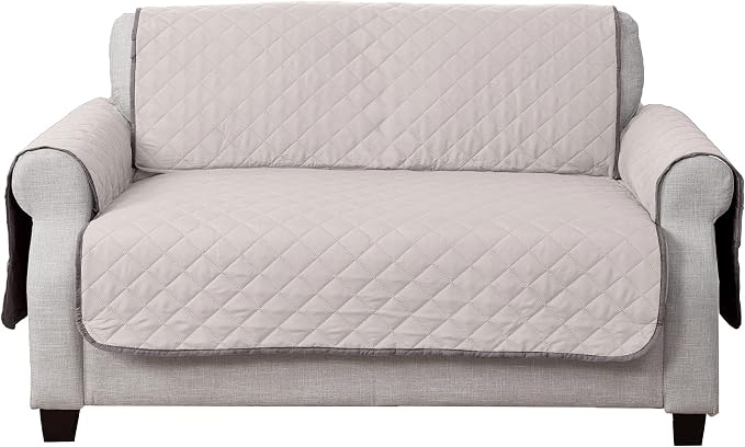 Furhaven Water-Resistant & Reversible Loveseat Cover Protector for Dogs, Cats, & Children - Two-Tone Pinsonic Quilted Living Room Furniture Cover - Gray/Mist, Loveseat