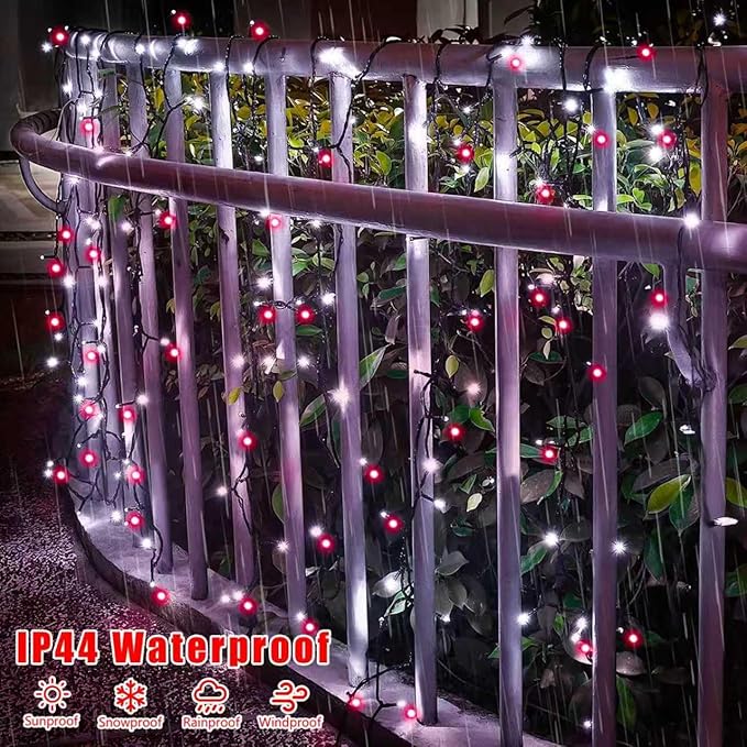 QITONG 165ft 500 LED Red and White Christmas Lights Outdoor, Christmas String Lights with Green Wire, 8 Modes Twinkle Tree Lights Plug in