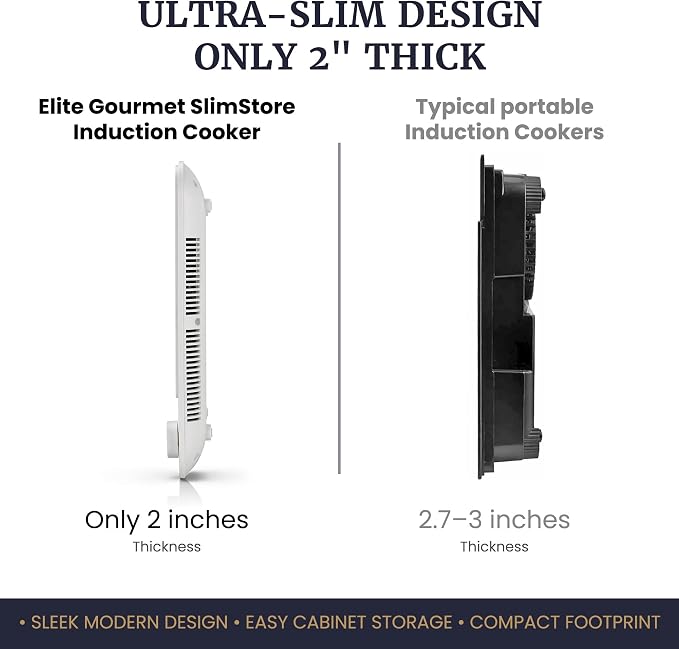 Elite Gourmet Slim Portable Induction Cooktop, 1500W, 10 Power Levels | Digital touch controls, precise 140°F-465°F range, built-in timer & child lock, 2in countertop design