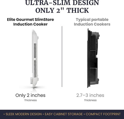 Elite Gourmet Slim Portable Induction Cooktop, 1500W, 10 Power Levels | Digital touch controls, precise 140°F-465°F range, built-in timer & child lock, 2in countertop design