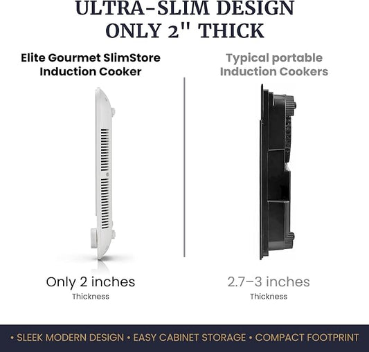 Elite Gourmet Slim Portable Induction Cooktop, 1500W, 10 Power Levels | Digital touch controls, precise 140°F-465°F range, built-in timer & child lock, 2in countertop design
