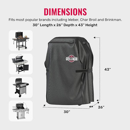 Grillman Heavy Duty BBQ Grill Cover for Outdoor Grill, 30 Inch – Waterproof, Weather Resistant, UV & Fade Resistant with Adjustable Straps – Gas Grill Cover for Weber, Genesis, Charbroil, etc. Black