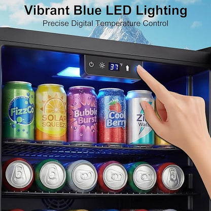 20 Inch Beverage Refrigerator, Mini Fridge with Glass Door for Soda Beer– 130 Can Small Fridge for Home Office Bar, 3.4 Cu.Ft Drink Cooler with Reversible Door, Digital Temperature Control