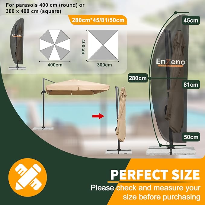 Enzeno Umbrella Covers for Patio Umbrellas 12-14 Feet,Oxford Fabric Outdoor Umbrella Cover Waterproof UV-Resistant Protection for Offset Umbrella & Parasol (Fits Cantilever Umbrella up to 12′S/14′R)