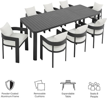 Modway Tahoe Aluminum 9-Piece Patio Dining Set in Gray White