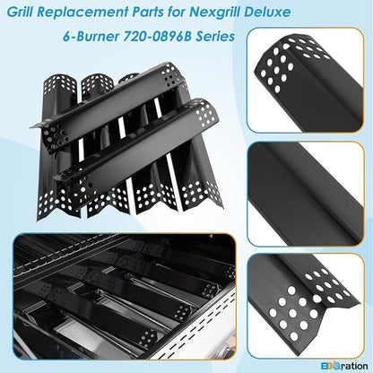 Grill Parts for Nexgrill Deluxe 6-Burner 720-0896B 720-0896E 720-0896C 720-0896X, Heat Shield Flame Tamer and Burner Kit for Nexgrill Replacement Parts 6 Burner 720-0896B