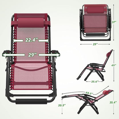 ZENPETIO 29In XL Zero Gravity Chair, 440LBS with Cushion | Anti Gravity Recliner Lounge Chair with Aluminum Alloy Lock & Footrest, 90-170° Adjustable, for Lawn Patio Indoor Outdoor
