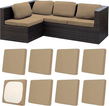 8Pcs Patio Cushion Covers, Outdoor Stretch Cushion Covers, Washable | Stretch Fit, Replacement, Washable and Reusable Furniture Protectors, Fits most patio furniture cushion covers, Cover Only