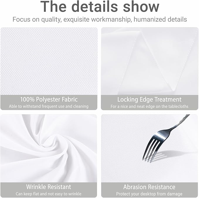 MRJ Round Tablecloth 90 Inch Washable Resistant Wrinkle Polyester Table Cloth White Fabric Table Cover for Buffets Parties Picnics