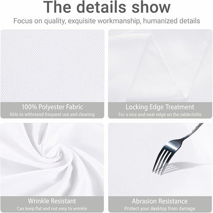 MRJ Round Tablecloth 90 Inch Washable Resistant Wrinkle Polyester Table Cloth White Fabric Table Cover for Buffets Parties Picnics