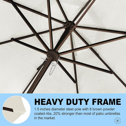 Eurmax USA 10-Year-Non-Fading 10FT Outdoor Patio Market Umbrella,UPF50+ UV Resistant Sun Shade,Heavy Duty Commercial Grade,Crank Lift Design,Windproof Vented Top for Garden,Pool,Deck,Natural