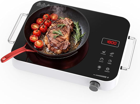 Electric Cooktop,Portable Electric Cooktop 1800W Single Burner Stove with Plug,Hot Plate Countertop,110V-120V Infrared Burner,Child Safety Lock,Timer,Touch and Knob Control
