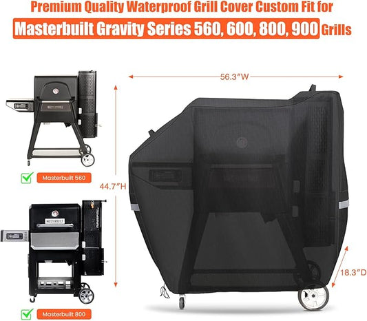 QuliMetal Smoker Cover for Masterbuilt Gravity Series 560, 800, 600, 900, Digital Charcoal Grill Cover, Compatible with MB20080220 & MB20040221, 600D Waterproof Material, Black