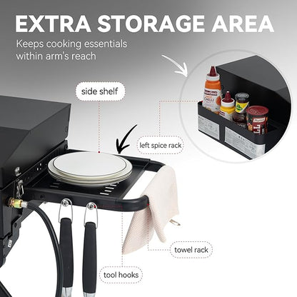 Royal Gourmet PD3001 3-Burner Propane Gas Griddle with Collapsible Stand, 23-Inch Portable Griddle with Side Table & 314 Sq. In. Cooking Area for Camping, Tailgating, Backyard & Patio, Black