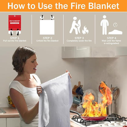 Mondoshop Fire Blanket Emergency for Home and Kitchen - 2pack 48"x48" Fire Blankets Fire Resistant Blanket for Camping, Grill, Car, Office, Warehouse, School, Picnic, Garages, Workshops