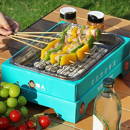 Portable and Compact Disposable Charcoal Grill, Detachable Stainless Steel BBQ Smoker Grill for Outdoor Camping (Blue)