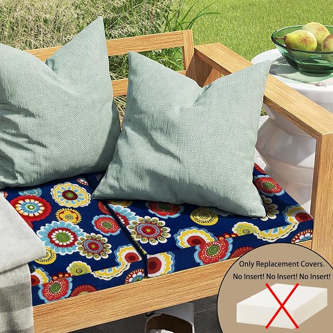 Magpie Fabrics Indoor Outdoor Cushion Cover Replacement 2 Pack, NO Insert! Water Repellent Slipcover with Ties Decor for Patio Garden Chair Sofa Bench Wicker(Floral Navy, 24x24x4 Inch)