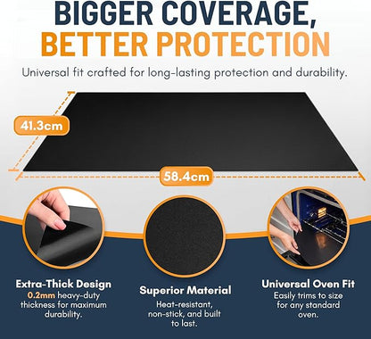 Oven Liners for Bottom of Oven - 3 Pack Large Heavy Duty Mats, 16.25”x23” Non-Stick Reusable Liner for Electric, Gas, Toasters, Grills - BPA & PFOA Free Kitchen Accessory to Keep It Clean (Black)