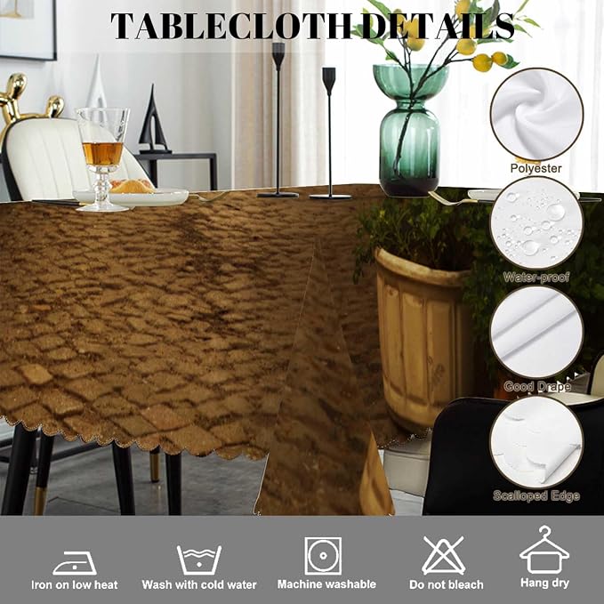 Swono Old Courtyard Rectangle Tablecloth Italy Houses Street Night Cityscape Table Cloth Dining Table Cover for Home Kitchen Restaurant Party Buffet Picnic, 52x70 Inch