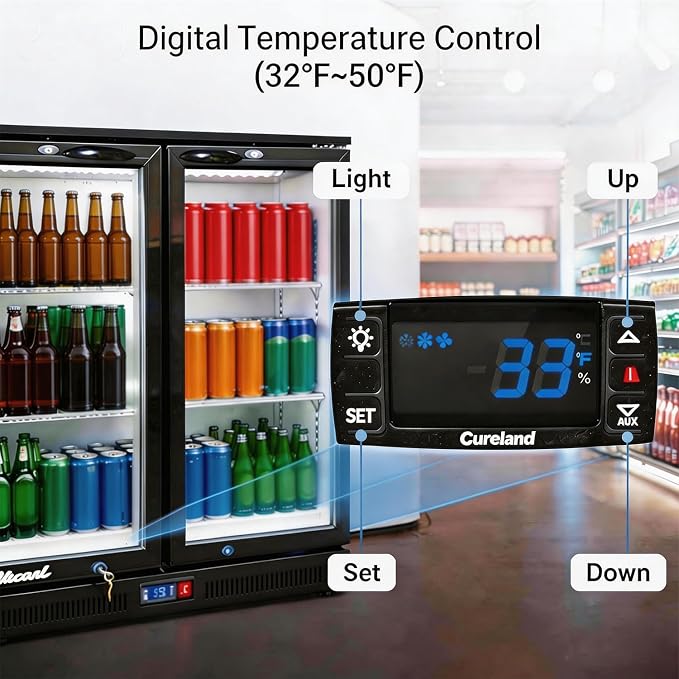 Back Bar Cooler Under Counter Beverage Refrigerator, 7.2 Cu Ft Undercounter Fridge,2 Door 35.5 inch Commercial Beer Built-In Cooler with LED Light Adjustable Shelves Safety Locks,ETL Approval