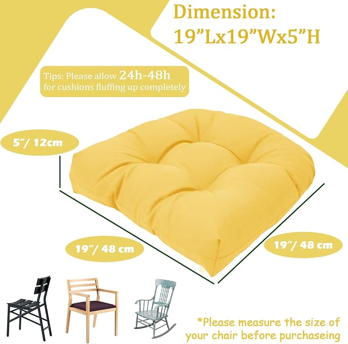 MTMR 2Pcs Outdoor Chair Cushions, Patio Furniture Seat Pads, Waterproof | 2Pcs , waterproof cover, PP cotton, u-shaped, no-fading, thick patio seat pads for outdoor wicker furniture in yard, 19x19x4