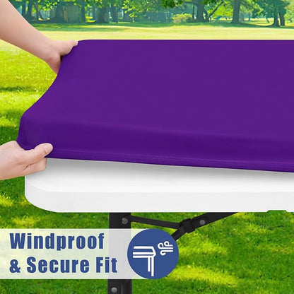 Moosfor 2 Pack Rectangle Spandex Fitted Table Cloth, 5FT Elastic Tablecloth | Washable Picnic Table Cover, Stretch Waterproof Table cloths for Party, Patio, Dining, Kitchen, 30" x 60", Purple