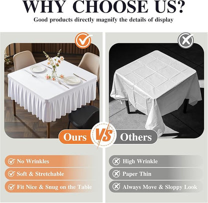 PARTISKY White Spandex Square Tablecloths 54x54 Inch, 2 Pack Wrinkle Free Fitted Card Table Cloth Stretch Square Table Cover for Kitchen Dinner, Holiday Party, Wedding Banquet, Display Trade Show