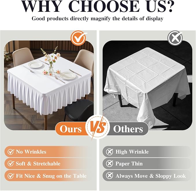 PARTISKY White Spandex Square Tablecloths 34x34 Inch Wrinkle Free | Fitted Card Table Cloth Stretch Square Table Cover for Kitchen Dinner, Holiday Party, Wedding Banquet, Display Trade Show