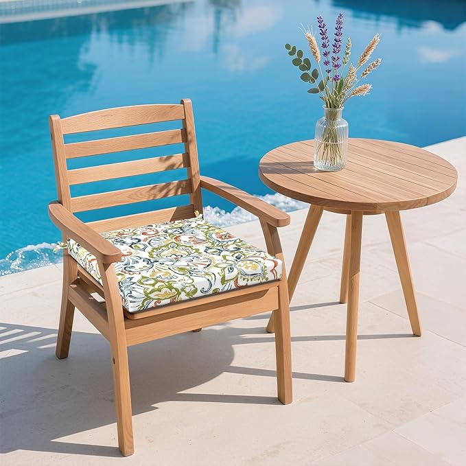 DYTXIII Set of 2 Outdoor Chair Cushions, Water Resistant 18.5"x16"x2" Square Seat Cushion for Patio Dining Chairs, High-Density Replacement Pads for Indoor Outdoor Furniture - Paisley Botanical