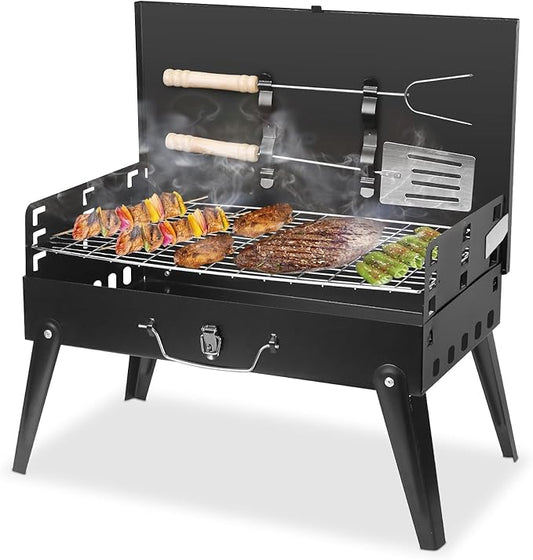 KOCASO Portable Charcoal Grill, Foldable BBQ Suitcase Grill Shelf for Outdoor Camping Picnics Garden Grilling – 16.7x10x17.7 in
