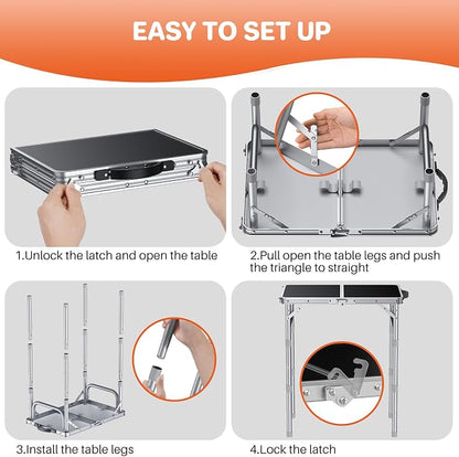 FUNYKICH 2ft Folding Camping Table 22.8''x15.7''x27.5'',3 Height Adjustable | Lightweight Aluminum Outdoor Small Tables with Carry Handle for Car Camping, Backpacking, Picnic, BBQ, Silver