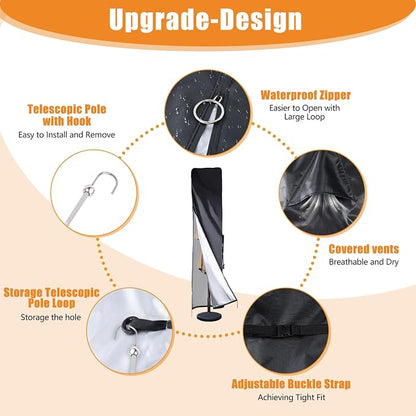 DOCEPERT 420D Waterproof Patio Umbrella Cover fits 7 to 11ft Garden Outdoor Umbrellas & 15 ft Double-Sided Umbrellas,Parasol Cover with Sturdy Waterproof Zipper,Top Vent,Windproof Anti-UV Protection
