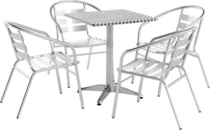 Flash Furniture 23.5 in Aluminum Square Bistro Table with 4 Chairs | Indoor/Outdoor Use, Slat Back, Slat Back Chairs
