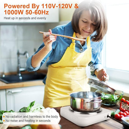 1000W Electric Single Burner, Electric Hot Plate for Cooking Portable Cooking Stove, Countertop Burner Cooktop for Kitchen, Dorm, Temperature Control, Easy to Clean, Black