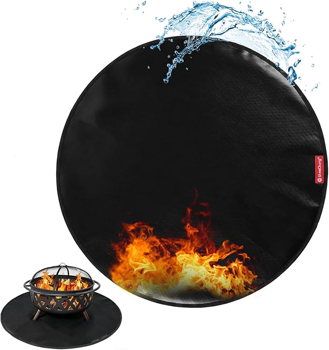 SheeChung Fire Pit Mat Round 48''for Solo Stove Yukon,Double-Sided Fireproof Oilproof Large Outdoor Under Grill Mat,BBQ Grill Accessories,Slip/Heat Resistant Fireplace Mat for Deck,Patio and Lawn
