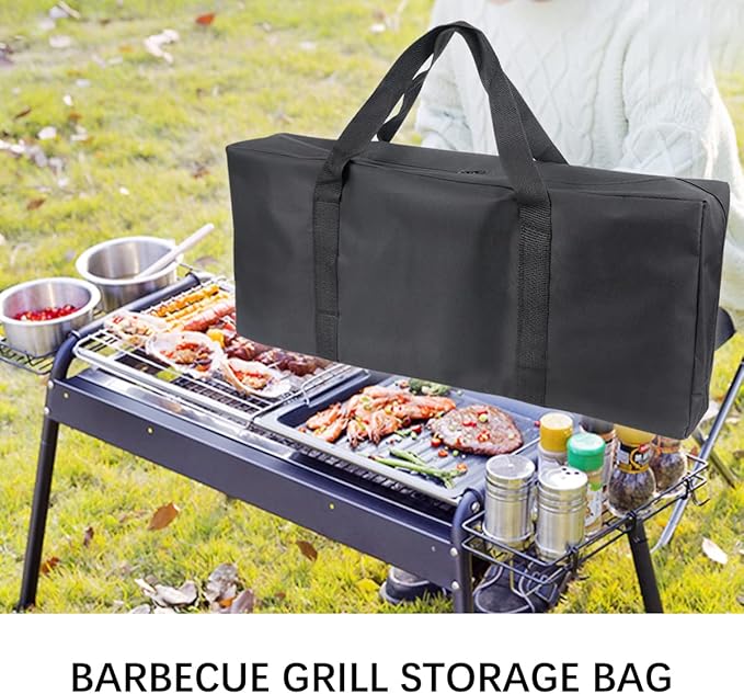 BBQ Tools Carry Bag,Large Capacity Oxford Grill Tool Carry Bag, Waterproof Outdoor BBQ Grill Accessories Bag for Picnic Cooking Camping Trip (Black,24.8x 5.12 x 9.45inch)